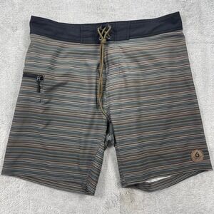 HippyTree Board Shorts Men 34 Brown Multi Striped Aquatic Division Eco Stretch